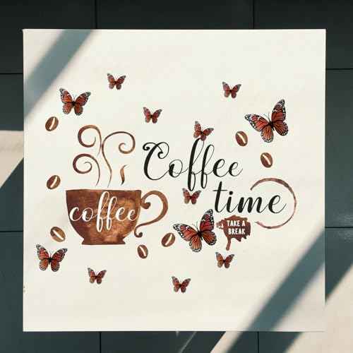 3D Butterfly Coffee Bar Wall Stickers Decor Dining Room Decor Wall Decals Peel and Stick Removable DIY Coffee Station Wall Art Decorations for Kitchen Bedroom Living Room Office