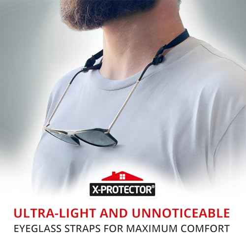 X-Protector Eye Glasses Strap - 4 PCS, Black - Sunglasses Strap with Universal Glasses Holder - Adjustable Eyeglasses Straps