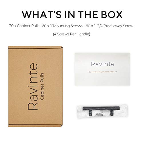 Ravinte Matte Black Cabinet Handles 5-inch Length, 3-inch Hole Center, 30 Pack - Black / 30