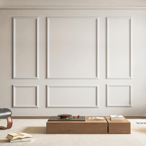 Art3d White Pre-Cut Wall Molding Set - Ready-to-Assemble Decorative Panels, 3 Top & 3 Bottom, Style 1