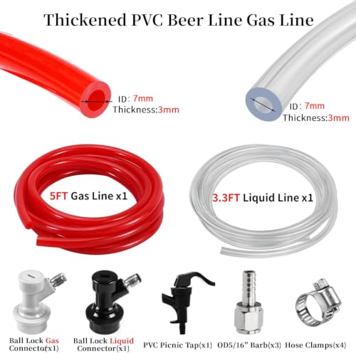Wellbom 3ft Beer Line & 5ft CO2 Gas Line Kit with Ball Lock Keg Connectors