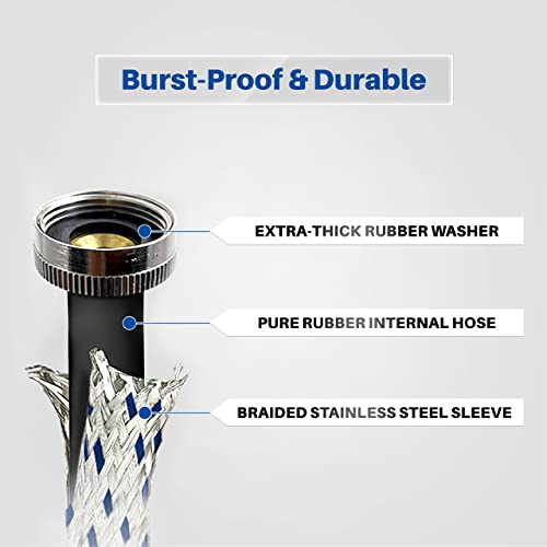 K&J 6ft Stainless Steel Burst-Proof Washing Machine Hoses 2-Pack – Hot & Cold Water Supply