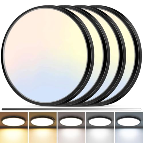 zemty 4-Pack Black 12-Inch Dimmable LED Flush Mount Ceiling Lights - Ultra-Slim, Energy-Efficient, Easy Install