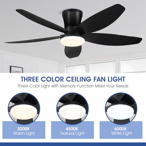 Surtime 42-Inch Black Ceiling Fan with Lights, Remote, Reversible DC Motor