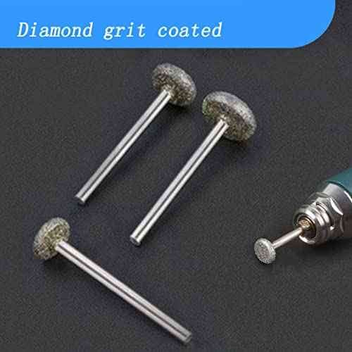 Luo ke 10 Pcs Round Flat Shape Diamond Burr - 1/8'' Shank Diamond Burs Stone Carving Bits for Rotary Tools Includes Dremel