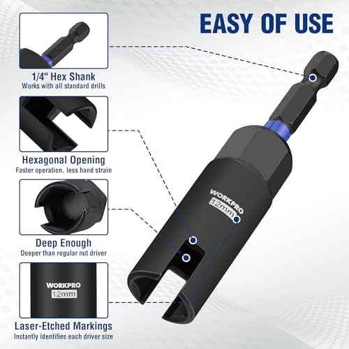 WORKPRO Wing Nut Driver Set 2 PCS, Power Wing Nut Driver Bit (12mm, 12mm), 1/4 Inch Hex Shank Nut Driver, Wing Nut Socket for Wing Nut, Eye Bolt, Wire Twisting