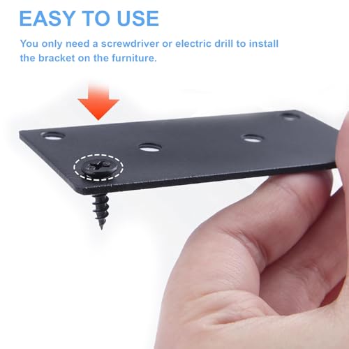 8-Pack Metal Flat Brackets for Wood Furniture Repair - 40x80mm with Screws