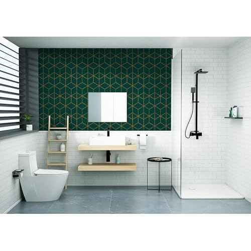 Safiyya Contact Paper Gold and Dark Green Wallpaper Peel and Stick Geometric Textured Wallpaper Self Adhesive Removable Wall Paper for Walls Vinyl Roll 78.7"x17.3"