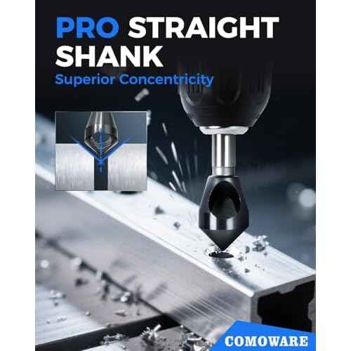 COMOWARE 4pcs TiAIN Coated Chamfer Tool M35 Chamfer Bit 90-Degree Countersink Drill Bit Set for Wood & Metal, Heavy Duty Countersink Bit SAE 1/4"-3/4", 2-5, 5-10, 10-15, 15-20mm