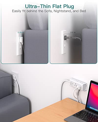 Addtam White 5 Ft Flat Plug Extension Cord with 6 Outlets - Cruise Travel Power Strip