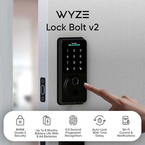 Wyze Auto-Lock Bolt v2 Fingerprint Smart Lock with Wi-Fi, Deadbolt & Backup Keys