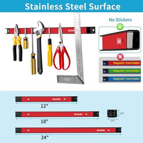 4 Pieces 18" Magnetic Tool Holder Strip, Red Magnet Bar, Metal Tool Organizer Rack for Garage Organization, Easy To Install in Workshop, Mounting Screws Included