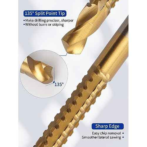 Rocaris 8 Pack Titanium Coated HSS Twist Drill Bits, 3-10mm Serrated Side Cutting Drill Bit Woodworking Tools for Plastic Metal Wood Hole