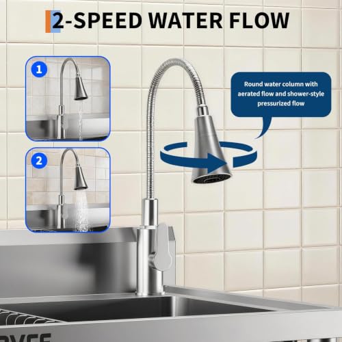 GARVEETECH 22x20x39 Inch Stainless Steel Deep Single Bowl Sink with Rotating Faucet & Adjustable Rack