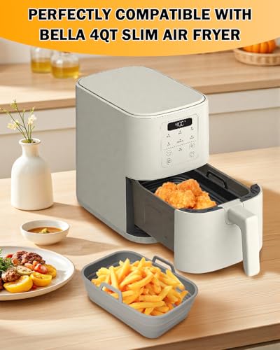 Air Fryer Silicone Liners 2-Pack for Bella 4Qt Slim, Gray+Black – Collapsible, 428°F