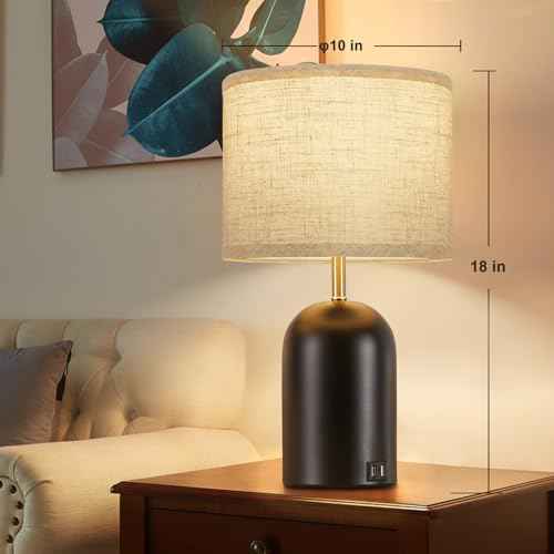 Bedside Lamps with USB C+A Charging Ports, Table Lamp Touch Control 3-Way Dimmable Modern Lamp for Bedroom Lamps for Night Stands with Fabric Shade for Living Room Office Dorm (LED Bulbs Included)