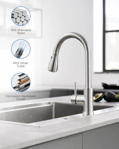 VFAUOSIT Brushed Nickel Kitchen Faucet with Pull Down Sprayer, Modern Bar Sink Tap