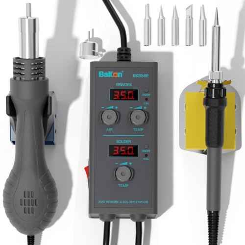 BK858E Hot Air Soldering Station, 2 In 1 Smd Soldering Gun & Irons, Hot Air Rework Station For Electronics Portable Solder Station Temperature Compensated, Auto Sleep