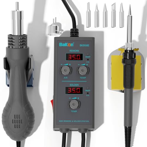 BK858E Hot Air Soldering Station, 2 In 1 Smd Soldering Gun & Irons, Hot Air Rework Station For Electronics Portable Solder Station Temperature Compensated, Auto Sleep