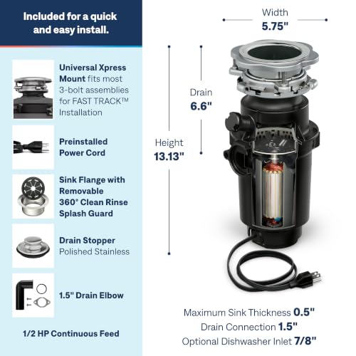 Moen Prep Series PRO 0.5 HP Compact Continuous Feed Garbage Disposal with Power Cord