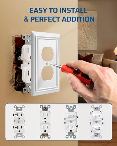 DEWENWILS 4 Pack White Metal Outlet Cover Plates - Duplex Wall Plates