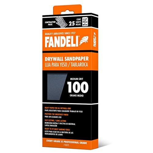 Fandeli | Multi-Purpose Sanding Paper | Grit 100 | 25 Sheets of 4 1/4'' x 11'' | Perfect for Sanding Drywall | Hand Sanding | Orbital Sanders