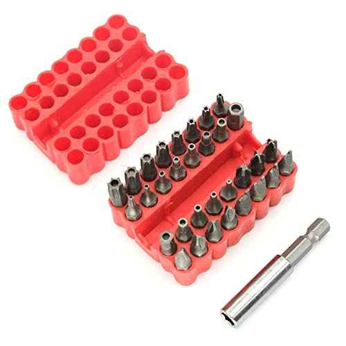 Security Tamper Proof Bit Set 33pcs Torq Torx Hex Star Spanner Tri Wing Electric Screwdriver Hex Bit 1/4" 6.35mm Magnetic Holder (33pcs hollow section)