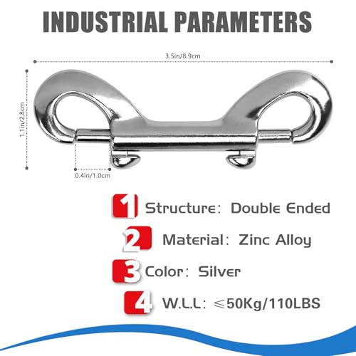 3.5 Inch Silver Double Ended Snaps Zinc Alloy Trigger Metal Clips - Pack of 4