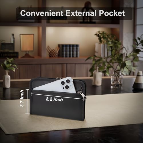 Black Fireproof Waterproof Money Bag with Lock 8x1.1x5 Inches for Cash & Cards