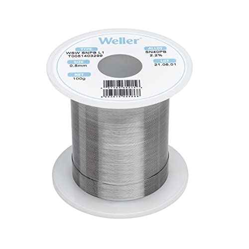 Weller WSW SnPb (T0051403299) Solder Wire, Dia: 0.5 mm / 0.020 in, Wt: 100 g / 3.527 oz, Alloy Sn60Pb40, Flux content 2.2%