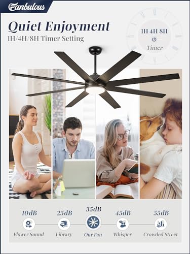 Fanbulous 65 Inch Black Ceiling Fan with Reversible Blades, 3CCT Lights & Remote