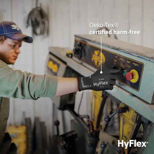 HyFlex Ansell 11-840 Ergonomic Abrasion-Resistant Nylon Spandex Nitrile Coated Industrial Gloves for Automotive, Fabrication