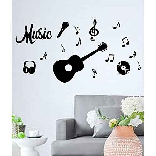 Guitar Music Wall Decal Sticker Musical Notes Music Notes Wall Decor Music Art Home Decor Vinyl Wall Mural Home Music Art Decoration Wall Stickers (1*Black+1*Grey)