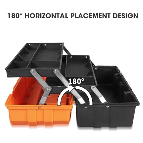 Torin 17-Inch 3-Tier Plastic Tool Box with Tray Dividers, Black/Orange ATRJH-3430T
