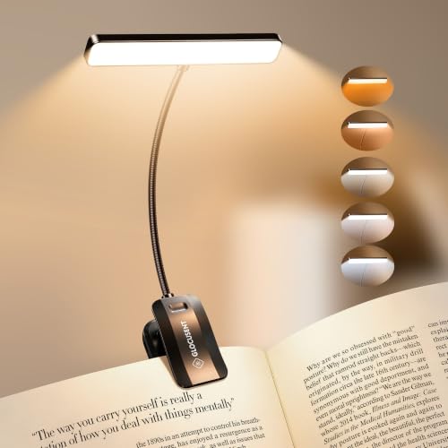 Glocusent Black LED Reading Light for Books in Bed, Bright Shadow-Free Book Light
