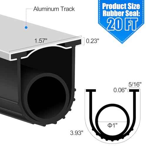 ToLanbbt Garage Door Bottom Rubber Seals, 20 FT Pre-drilled Aluminum Track Retainer Kit, Garage Door Weather Stripping Kit Universal U+O Ring Weatherproof Rubber Bottom Strip (1.57" Width, Black)