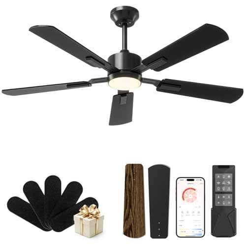 CubiCubi Ceiling Fans with Lights, 52 inch Ceiling Fan with Light and Remote/APP Control, 3CCT, Dimmable, Quiet, Reversible, Modern Ceiling Fans for Indoor Bedroom, Living Room, Kitchen, Black