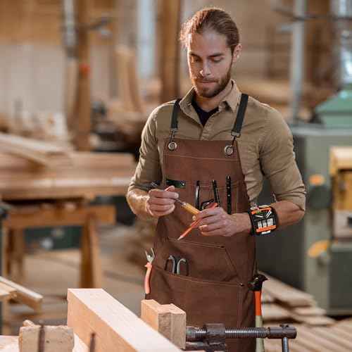 WEARXI Aprons for Men, Woodworking Apron with Tool Pockets, Canvas Work Apron for Woodworkers, Mechanics, Blacksmiths, Carpenters S-XXXL, Mens Aprons Gifts for Dad, Gifts for Men, Dad Gifts