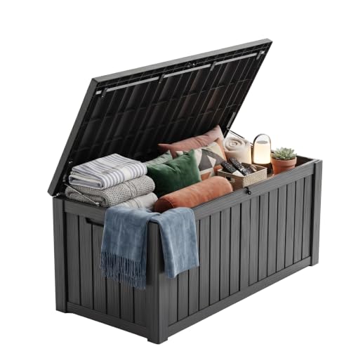 PatioZen 200 Gallon Lockable Waterproof Deck Box Black - Outdoor Storage