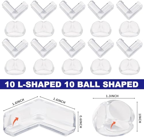 20 Pack Corner Protector Baby Guards - L-Shape & Ball Shape Clear Silicone