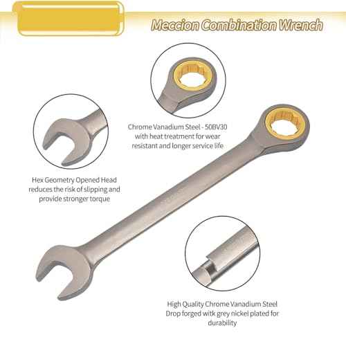 Meccion Combination Wrench 6mm Metric Open End Ratcheting Wrench - Industrial Grade Gear Spanner with Grey Nickle Plated