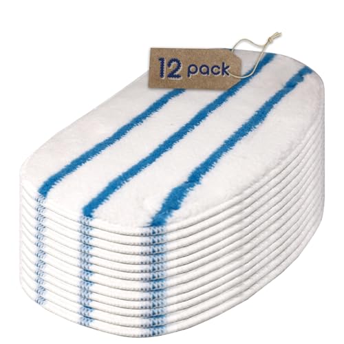 Flammi 12-Pack Replacement Pads for PurSteam ThermaPro 10-in-1 Steam Mop (NEW Velcro Tabs) - Microfiber