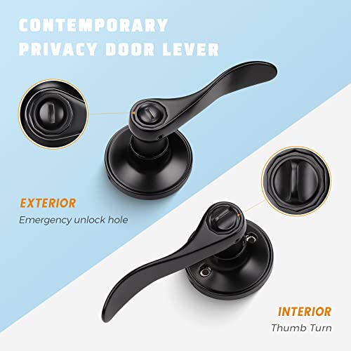 KNOBWELL 10 Pack Black Privacy Door Levers Interior Door Knobs Reversible