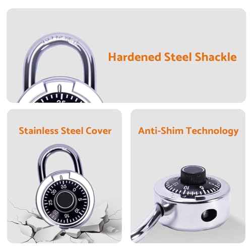 1 Pack 50 mm (2") Black Dial Combination Padlock, Hardened Steel Shackle, Locker Keyless Combination Lock for Gym Lockers, School Lockers, Office Lockers, and Toolboxes