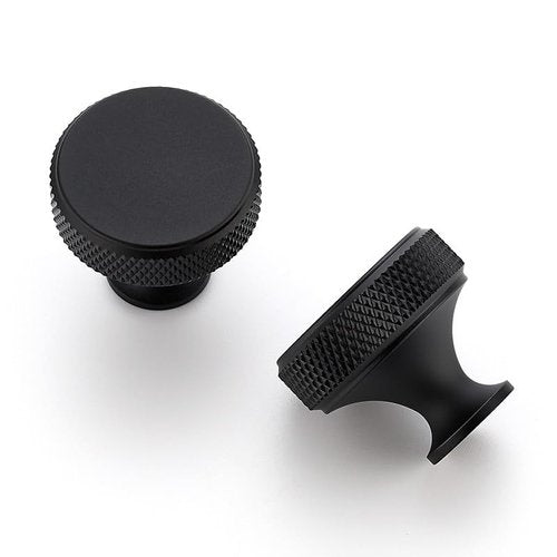 Ravinte 25 Pack Round Matte Black Knobs Knurled Single Hole Pulls Solid Black Kitchen Cabinet Hardware Handles for Drawers