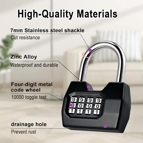 4 Pack Combination Lock, 4-Digit Fashion Combo Lock, Combination Padlock Waterproof Outdoor Gate Locks for Fence, Locker, Sheds, Gym, Shed, Storage Unit, Gate Hasps, School