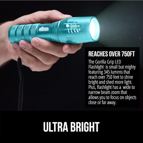 GORILLA GRIP Turquoise LED Tactical Flashlight - 345 Lumens, 5 Modes, Waterproof & Compact