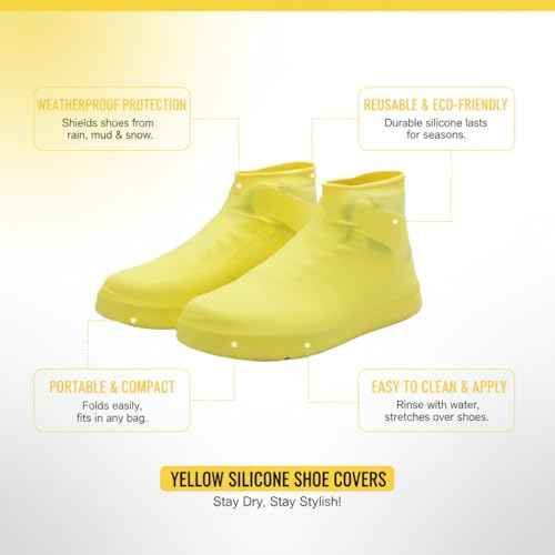 Waterproof Shoe Covers 2 Pairs Non-Slip, Thickened Latex Rain Boots for Men Women - Slip-Resistant Outdoor Foot Protectors (Yellow, L)