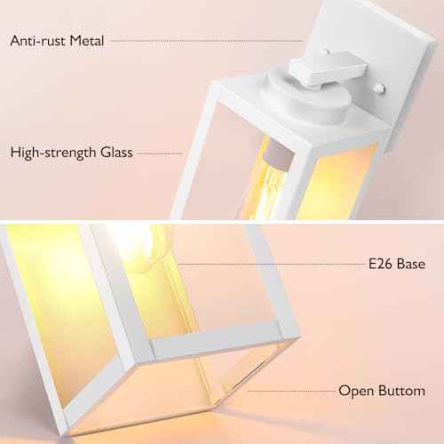 BesLowe Outdoor Wall Light Fixtures, Exterior Waterproof Wall Lanterns, White Porch Sconces Lighting with E26 Sockets & Glass Shades, Modern Wall Lamps for Patio Front Door Entryway