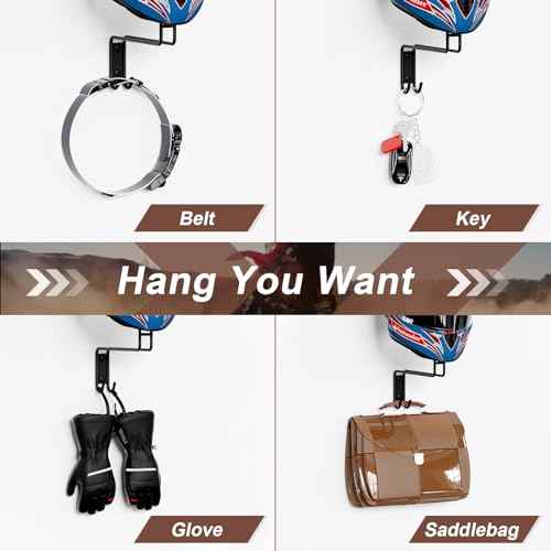 Helmet Holder Wall Mount, 4 Pack Motorcycle Helmet Rack, Helmet Hanger Rack Motorcycle with 2 Hooks Helmet Hanger for Motorcycle Bike Coats, Caps, Baseballs and Rugby Helmet